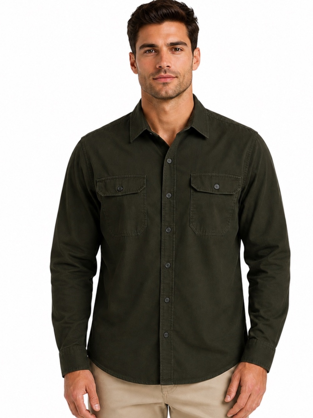 Marc Anthony Men’s Wrinkle-Resistant Stretch Button-Down Shirt Olive XXL